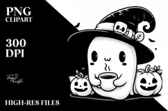 Cute Ghost Wearing Cap Holding Tea PNG Product Image 1