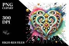 Colorful Heart of Wood on Splashy Background PNG Product Image 2
