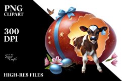 Exciting Baby Cow Emerging from Big Easter Egg PNG Product Image 2