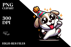 Silly Cartoon Puppy with Party Hat PNG Product Image 2