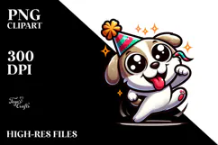 Silly Cartoon Puppy with Party Hat PNG Product Image 2