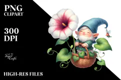 Watercolor Floating Gnome with Morning Glory PNG Product Image 2