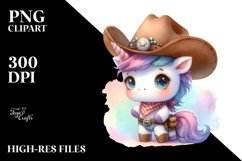 Cute Baby Unicorn Cowboy Watercolor Clipart Product Image 3