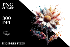 Daisy with Metallic Insertions Watercolor Splash PNG Product Image 2