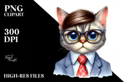 Watercolor Cat with Tie PNG Product Image 2