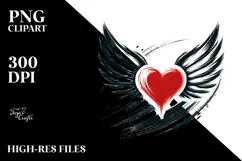 Colorful Paintbrush Heart with Wings PNG Product Image 2