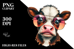 Funny Baby Cow with Sunglasses, PNG Product Image 2
