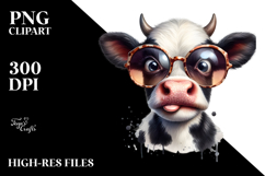 Funny Baby Cow with Sunglasses PNG Product Image 2