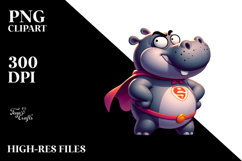 Goofy Hippo with Superhero Cape, PNG Product Image 2