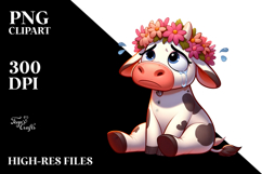 Silly Cartoon Cow with Flower Crown, PNG Product Image 2