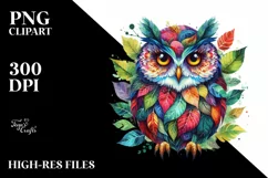 Abstract Vibrant Owl with Leaf Body PNG Product Image 3