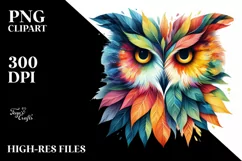 Abstract Vibrant Owl with Leaf Body PNG Product Image 1