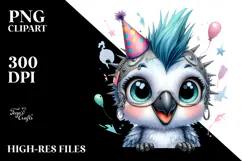 Energetic Baby Parrot with Party Hat, PNG Product Image 2
