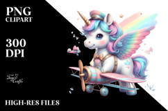 Colorful Unicorn with Biplane PNG Product Image 2