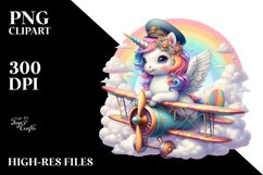 Colorful Unicorn with Biplane PNG Product Image 1