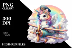 Colorful Unicorn with Biplane PNG Product Image 1