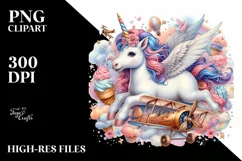 Baby Unicorn with Biplane PNG Product Image 1