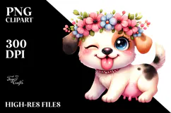 Silly Puppy with Flower Crown, PNG Product Image 2