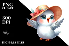 Watercolor Funny Dove with Sun Hat Clipart Product Image 2