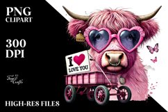 Pink Highland Cow with Sunglasses PNG Product Image 2