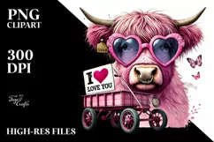 Pink Highland Cow with Sunglasses PNG Product Image 2