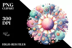 Colorful Pastel Sun Zinnia Frame | Sublimation | Clipart Product Image 1
