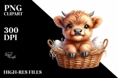 Smiling Eyes Egg Basket Baby Highland Cow | Clipart Product Image 1