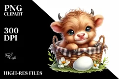 Smiling Eyes Egg Basket Baby Highland Cow | Clipart Product Image 1