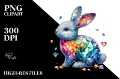 Colorful Diamond Bunny on Splashy Background PNG Product Image 2