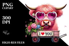 Pink Highland Cow with Sunglasses, Transparent PNG Product Image 2