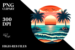 Retro Tropical Beach Sunset, Clipart, PNG Product Image 2