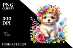 Colorful Puppy Flower Crown Clipart Product Image 2