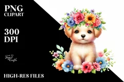 Colorful Puppy Flower Crown Clipart Product Image 1