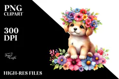 Colorful Puppy Flower Crown Clipart Product Image 2