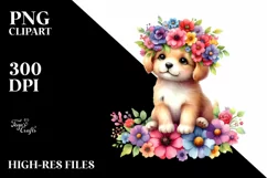 Colorful Puppy Flower Crown Clipart Product Image 1