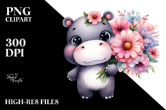 Happy Hippo Flower Bouquet Clipart Product Image 2
