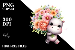 Happy Hippo Flower Bouquet Clipart Product Image 2