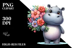 Happy Hippo Flower Bouquet Clipart Product Image 2