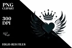 Simple Heart with Wings and Crown, PNG Product Image 2