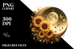Vintage Half Moon with Sunflowers, Transparent PNG Product Image 1