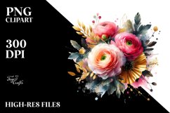 Gold Foil Ranunculus Vibrant Abstract | Clipart Product Image 3