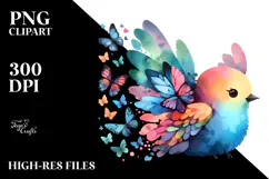Colorful Bird with Butterfly Silhouettes, Transparent PNG Product Image 2