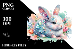 Vibrant Wood Bunny on Splashy Background PNG Product Image 2