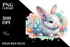 Vibrant Wood Bunny on Splashy Background PNG Product Image 2