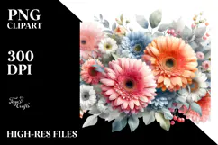 Colorful Watercolor Gerbera PNG Product Image 2