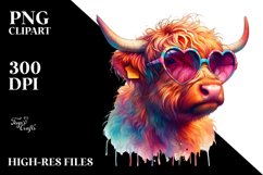 Highland Calf with Heart Sunglasses, PNG Product Image 2