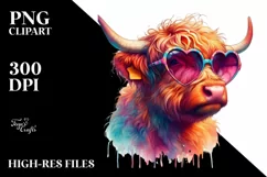 Highland Calf with Heart Sunglasses, PNG Product Image 2