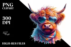 Highland Calf with Heart Shaped Sunglasses PNG Product Image 2
