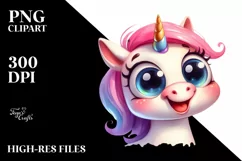 Simple Funny Expressive Unicorn Watercolor PNG Product Image 3