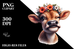 Goofy Highland Cow with Flower Crown PNG Product Image 2